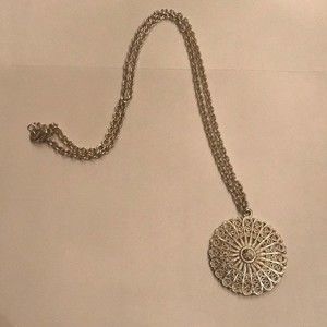 Long silver circle statement necklace